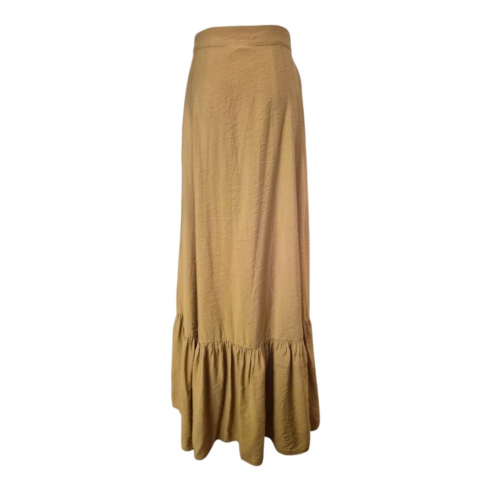 Mia Joy Camel Brown Maxi Skirt Ruffle‎ Hem Boho Festival Cottagecore Size L